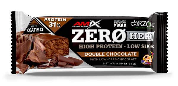 AMIX Zero Hero 31%, proteinová tyčinka, 65 g Příchuť: Dvojitá čokoláda
