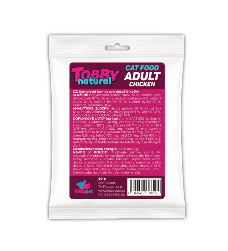 Vzorek - Tobby Natural Cat Adult Chicken - 80g
