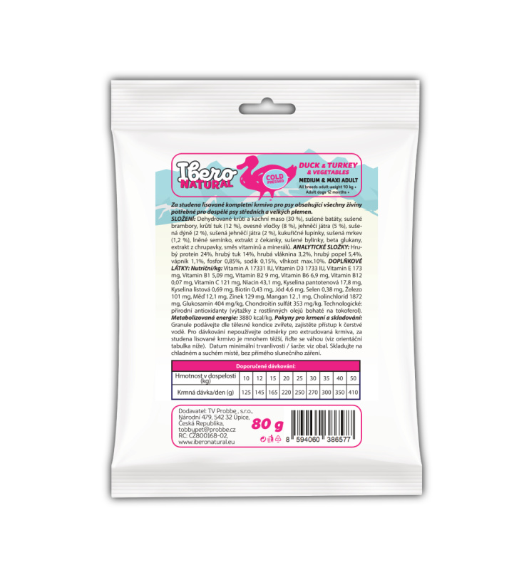 Vzorek - Ibero Cold Press Dog Adult Medium/Large Duck - 80g
