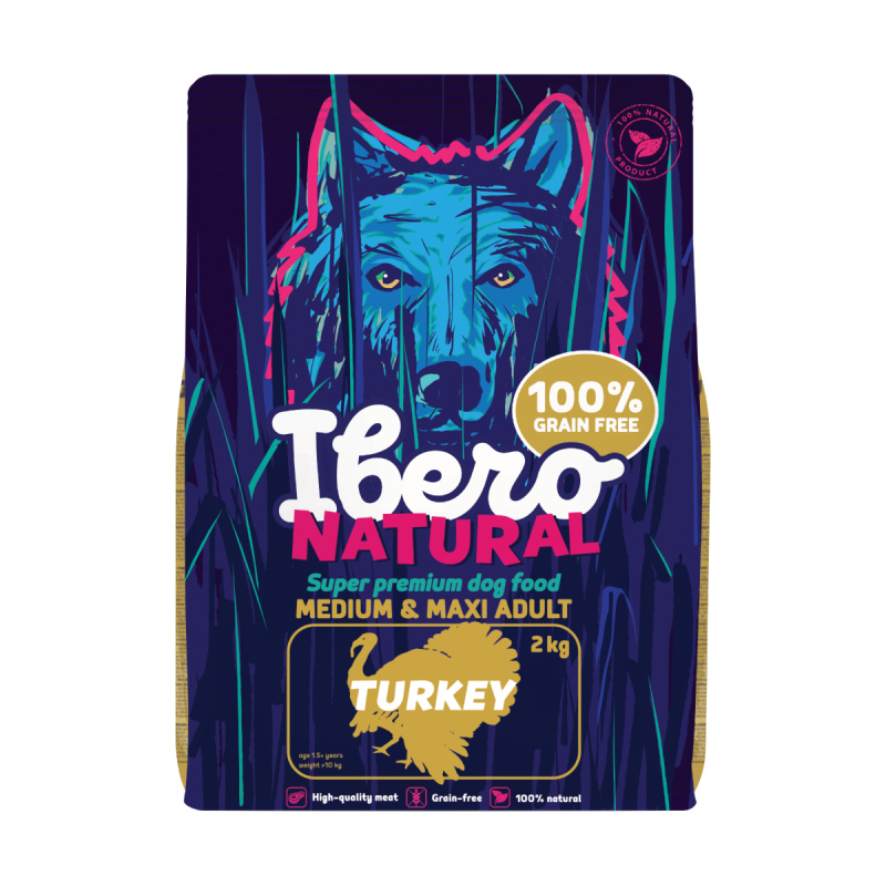 Ibero Grain Free Dog Medium & Maxi Adult Turkey - 2 kg