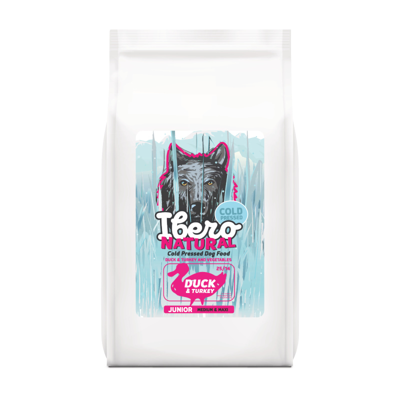 Ibero Cold Press Dog Junior Medium/Large Duck&Turkey - 12 + 3kg GRATIS