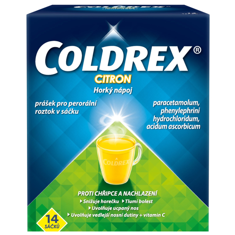 COLDREX HORKÝ NÁPOJ CITRON 750MG/10MG/60MG Prášek pro perorální roztok v sáčku 14 II
