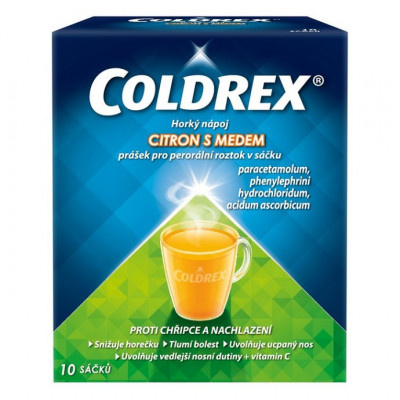 COLDREX HORKÝ NÁPOJ CITRON S MEDEM 750MG/10MG/60MG Prášek pro perorální roztok v sáčku 10