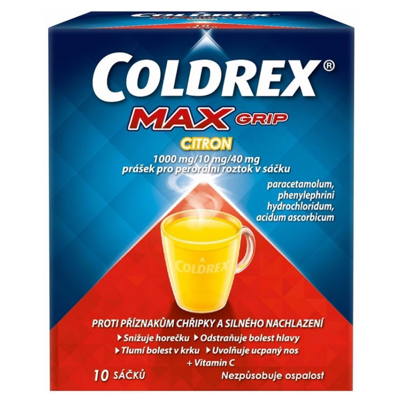 COLDREX MAXGRIP CITRON 1000MG/10MG/40MG Prášek pro perorální roztok v sáčku 10