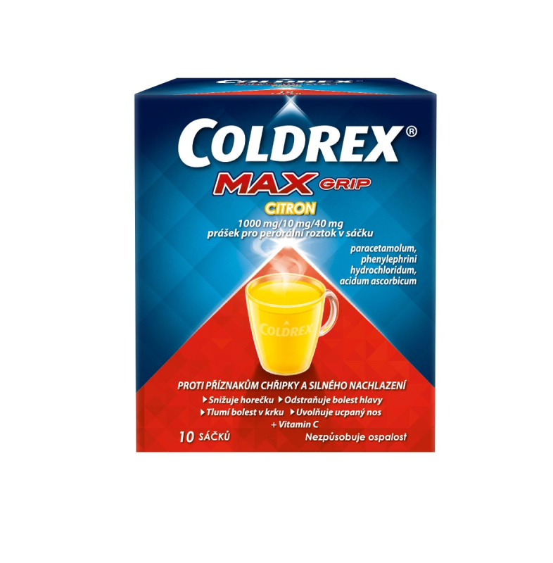 COLDREX MAXGRIP CITRON 1000MG/10MG/40MG Prášek pro perorální roztok v sáčku 10