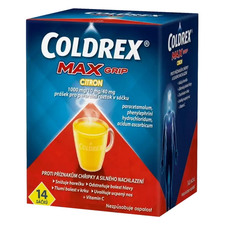 COLDREX MAXGRIP CITRON 1000MG/10MG/40MG Prášek pro perorální roztok v sáčku 14