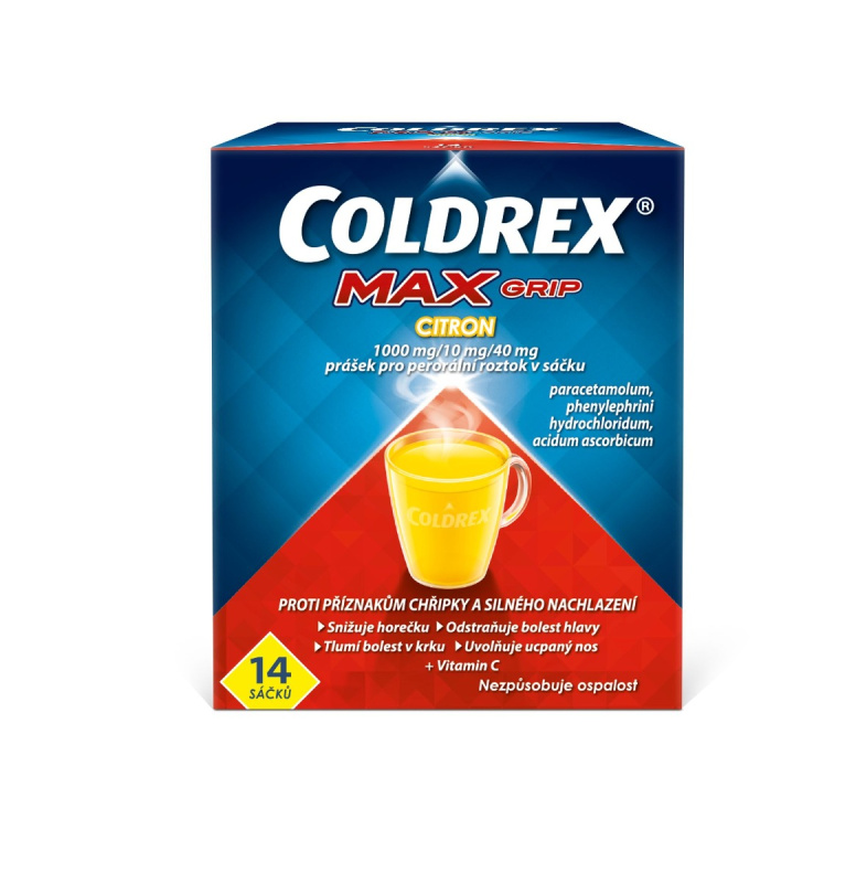 COLDREX MAXGRIP CITRON 1000MG/10MG/40MG Prášek pro perorální roztok v sáčku 14