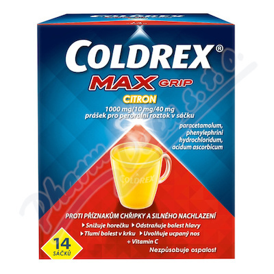 COLDREX MAXGRIP CITRON 1000MG/10MG/40MG Prášek pro perorální roztok v sáčku 14