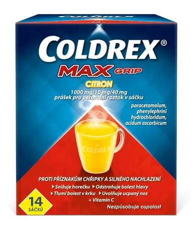 COLDREX MAXGRIP CITRON 1000MG/10MG/40MG Prášek pro perorální roztok v sáčku 14