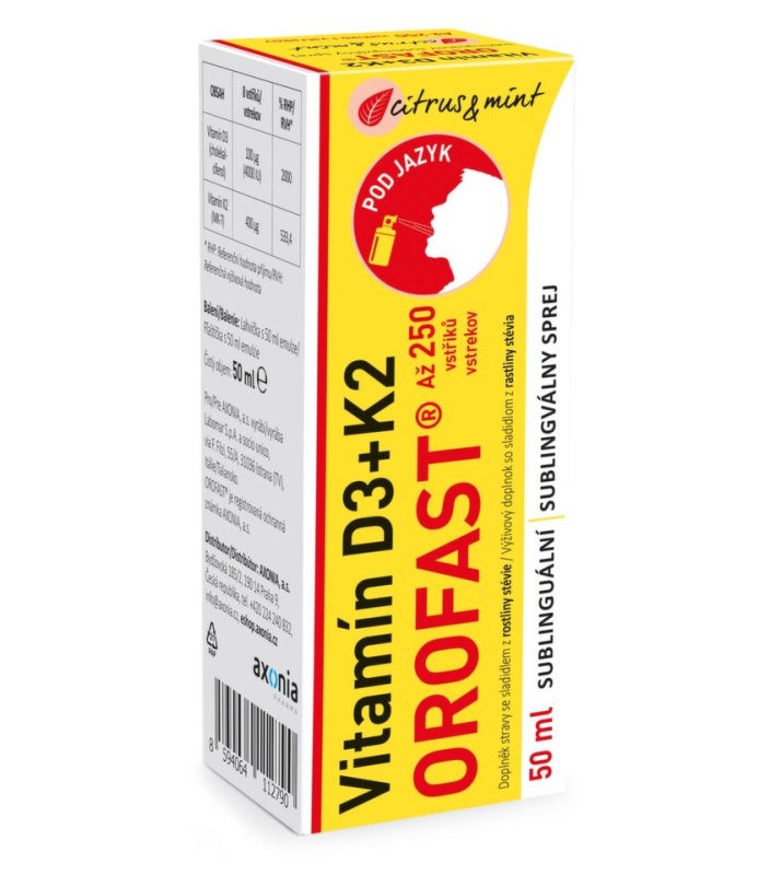 OROFAST Vitamín D3+K2 sublinguální sprej 50 ml