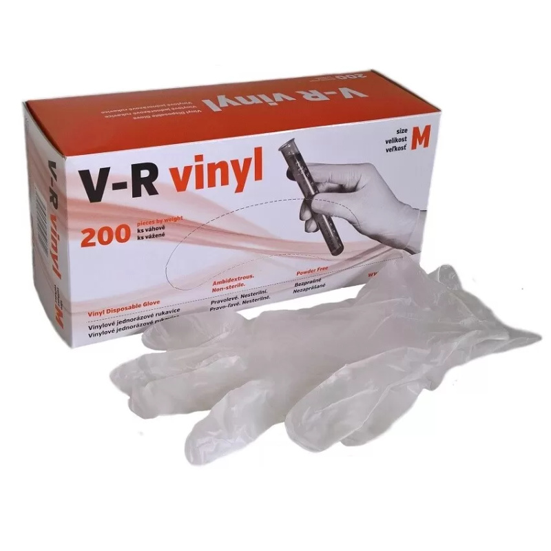Rukavice vinylové V-R bezpudrové 200 ks 100 KS