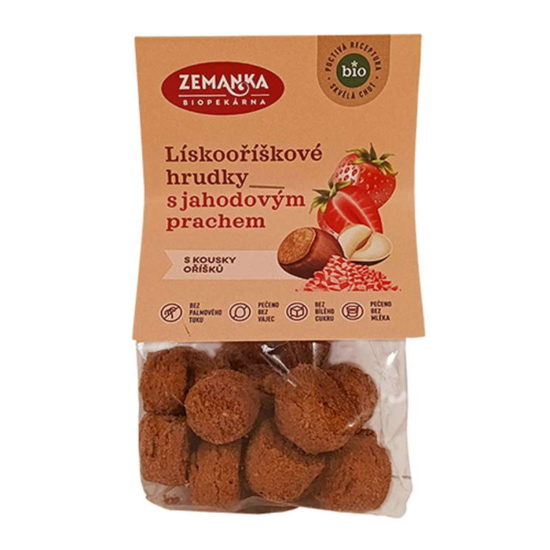 Biopekárna Zemanka BIO Lískooříškové hrudky s jahodovým prachem