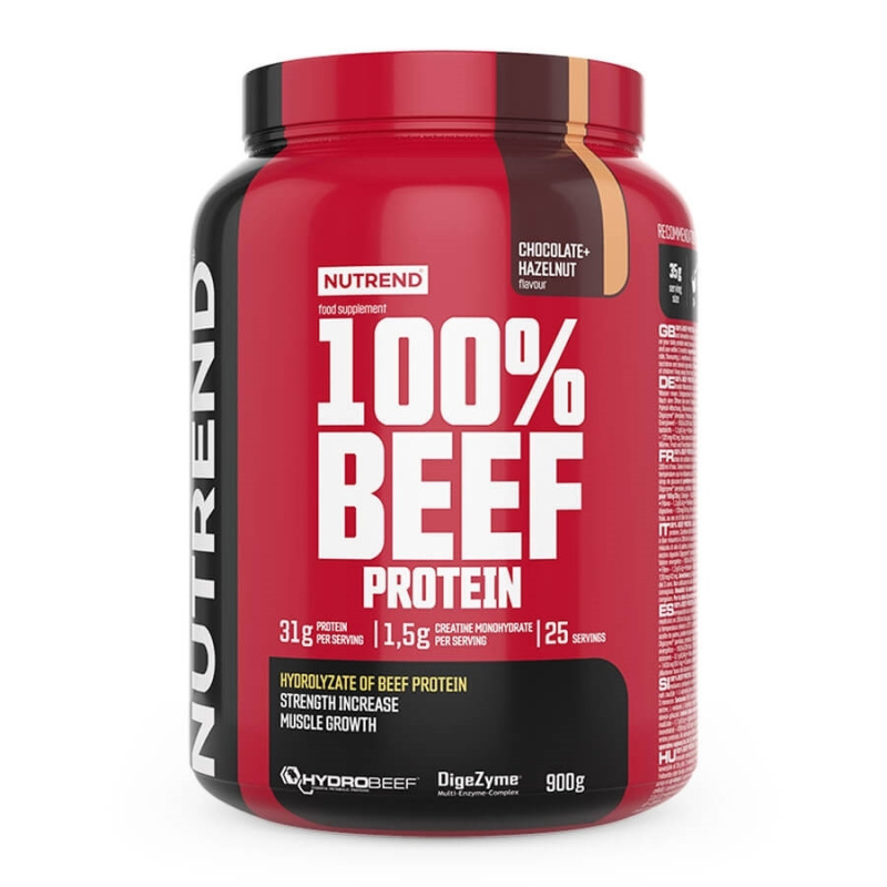 Nutrend 100% Beef Protein 900g - čokoláda/lískový ořech