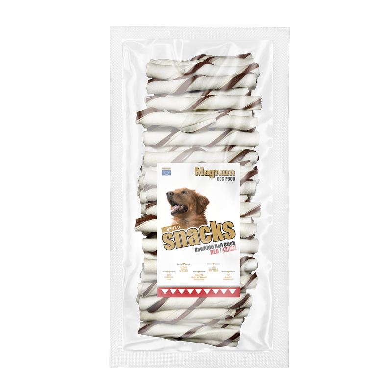 Magnum Rawhide Roll Stick Red/White 40 ks