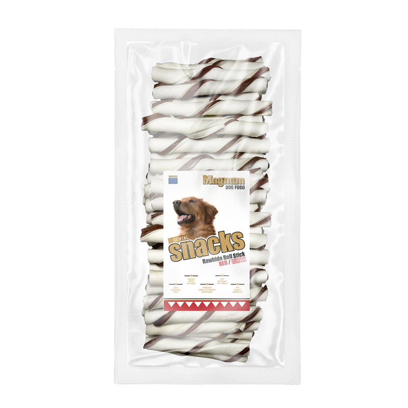 Magnum Rawhide Roll Stick Red/White 40 ks