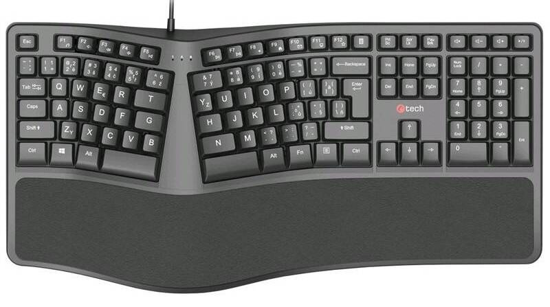 Klávesnice C-TECH KB-113E USB, ERGO,  černá, CZ/SK