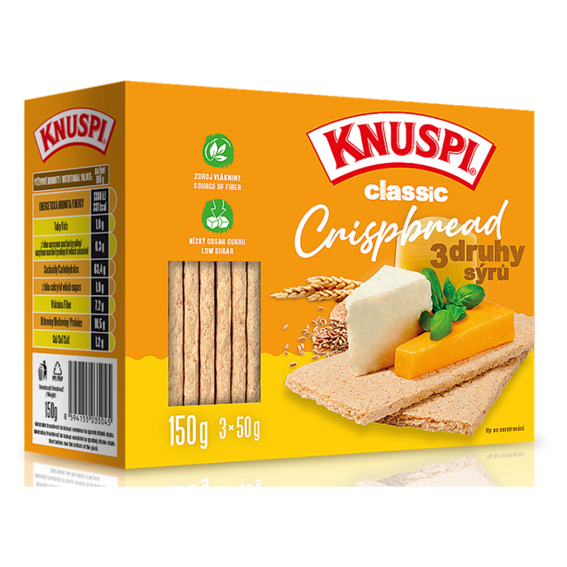 Knuspi Classic Crispbread 150 g - 3 druhy sýrů