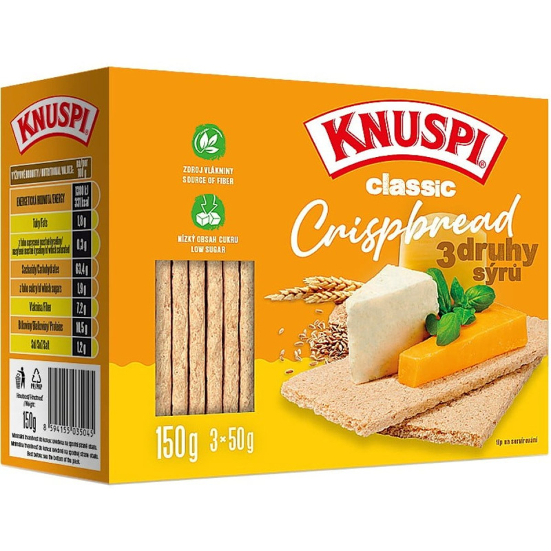 Knuspi Crispbread 3 druhy sýra křehký plátek