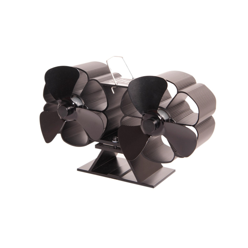 HS Flamingo Ventilátor na kamna 2hlavý, 3lopatkový, černý, 105 x 255 x 140 mm