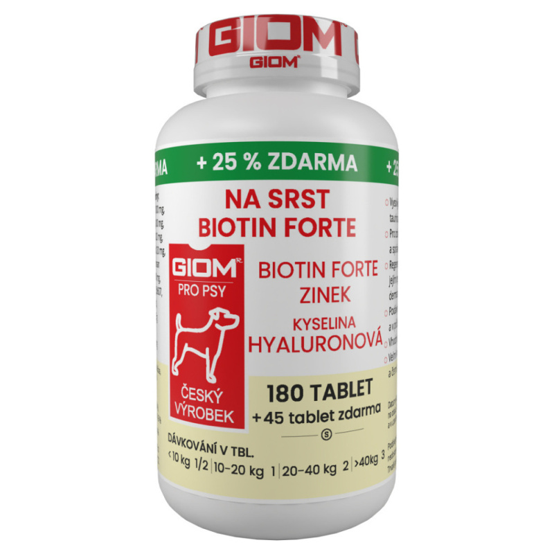 Giom pes Na srst Biotin FORTE 180 tbl + 20% zdarma
