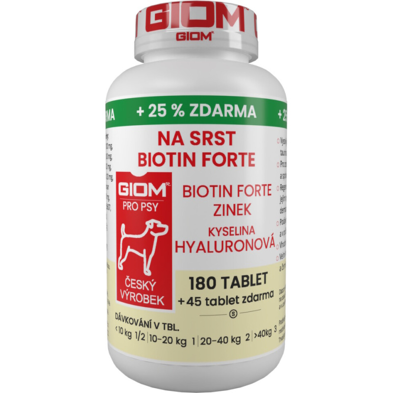 Giom pes Na srst Biotin FORTE 180 tbl + 20% zdarma