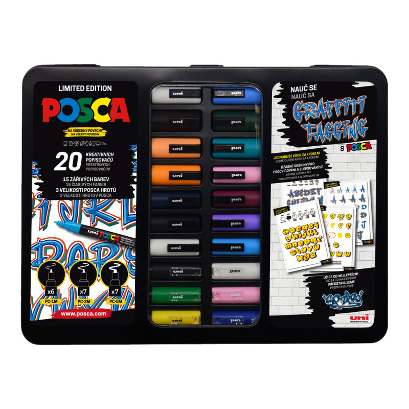 Sada Graffiti - akrylové popisovače POSCA - 20 ks v kovovém boxu vč. návodu POSCA