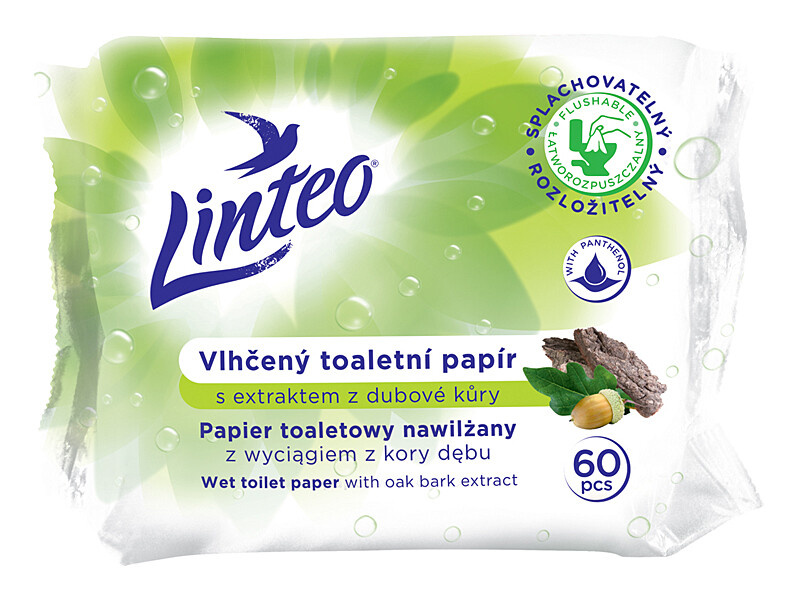 Vlhčený toaletní papír Linteo - dubová kůra, 60 ks