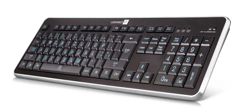 CONNECT IT LED bíle podsvícená klávesnice s VELKÝM fontem, USB Černá