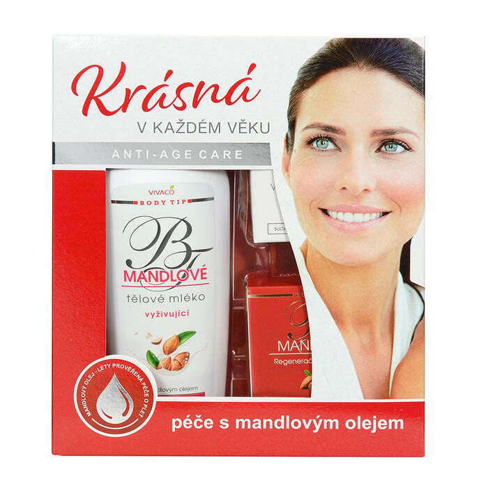 VIVACO Body Tip  Mandlová Tělové mléko 400ml + denní krém 50ml + noční krém 50ml Dárkové balení