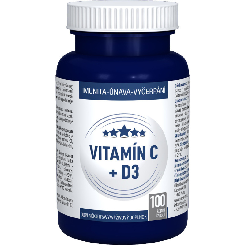 CLINICAL Vitamín C + D3 100 kapslí