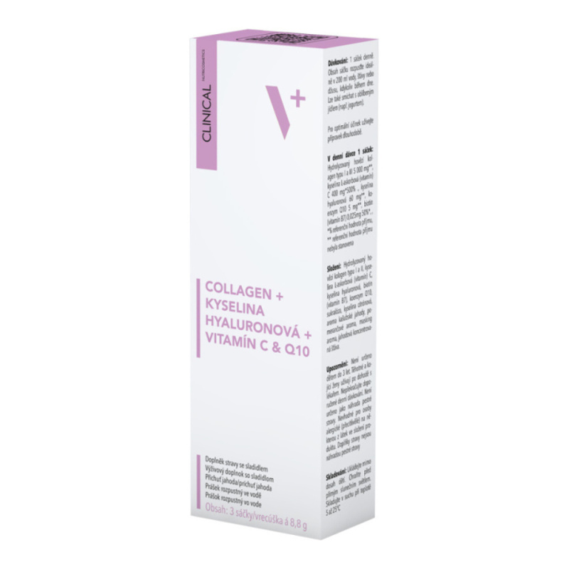 CLINICAL Collagen + kyselina Hyaluronová + vitamín C & Q10 3 x 8,8 g