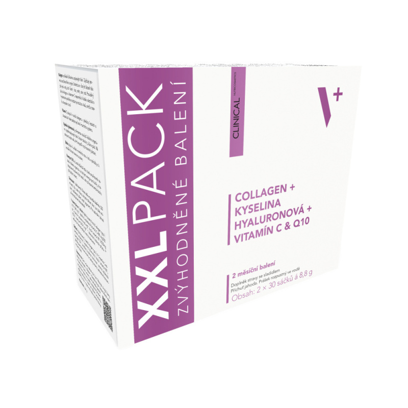 Clinical Collagen 5000 mg + kyselina hyaluronová + vitamín C & Q10 XXL pack jahoda 2x30 sáčků