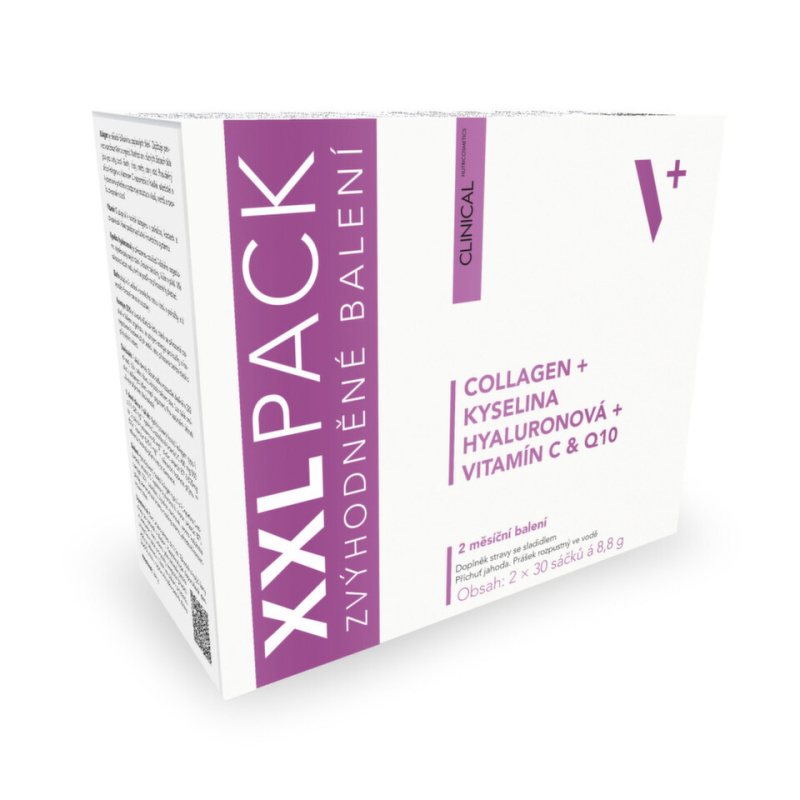 Clinical Collagen 5000 mg + kyselina hyaluronová + vitamín C & Q10 XXL pack jahoda 2x30 sáčků