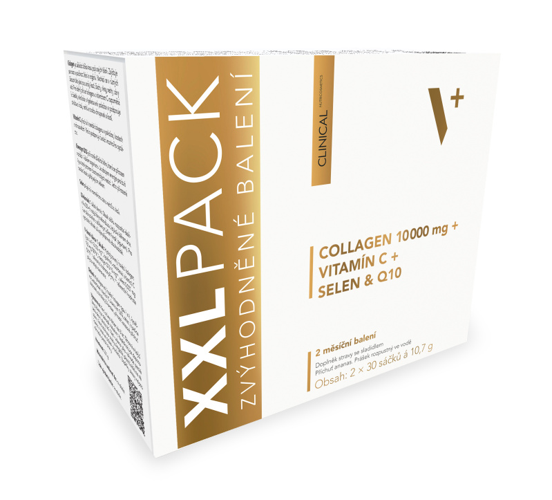 Clinical Collagen 10 000 mg + vitamín C + selen & Q10 XXL pack ananas 2x30 sáčků