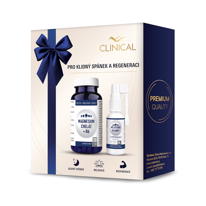 CLINICAL Magnesium Chelát B6 + Melatonin spray 1+1 – dárková sada