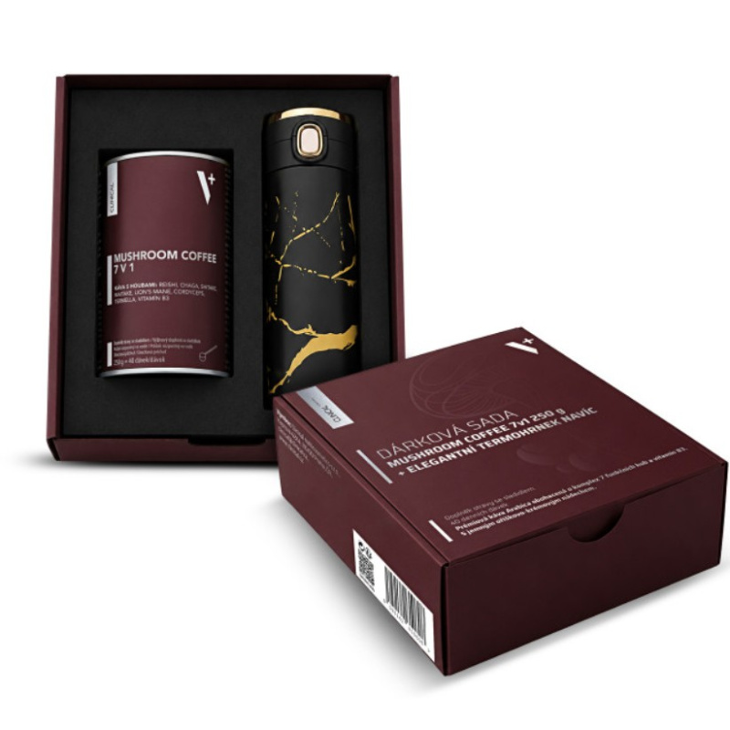 Clinical Dárková sada Mushroom Coffee 7v1 250 g + elegantní termohrnek