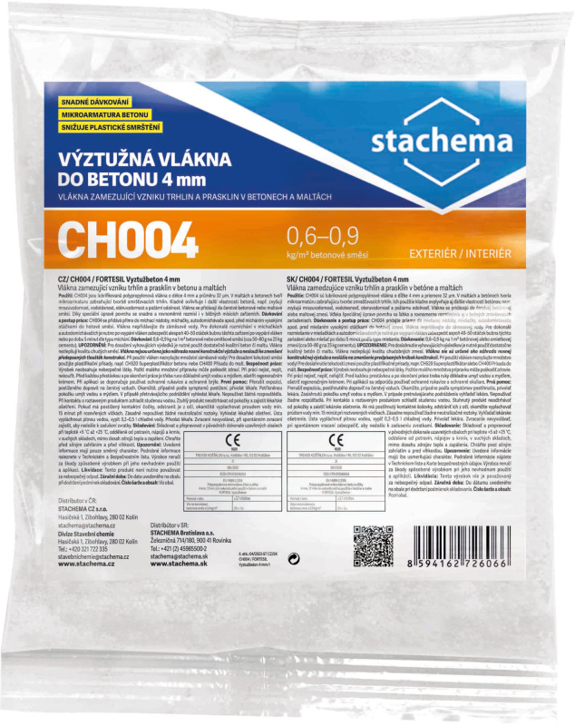 Vlákna výztužná do betonu Stachema CH004 4 mm 0,3 kg