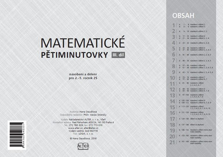 Matematické pětiminutovky 3. díl (Násobení a dělení pro 2. - 5. ročník ZŠ) - kniha z kategorie 1. stupeň