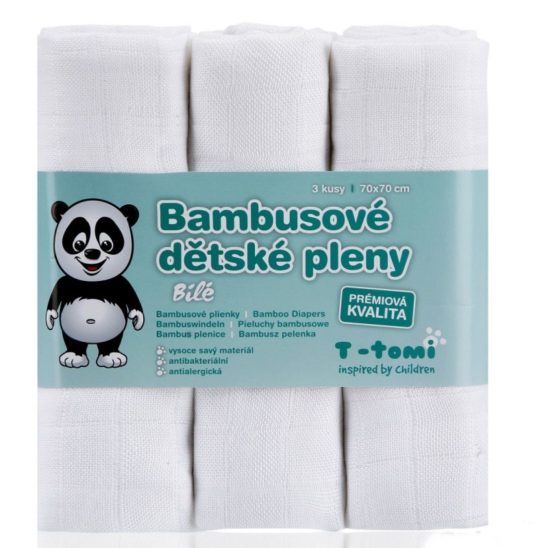 T-TOMI Bambusové pleny, sada 3 kusů, bílá