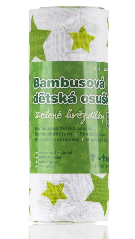 T-TOMI BIO Bambusová osuška, green stars / zelené hvězdičky