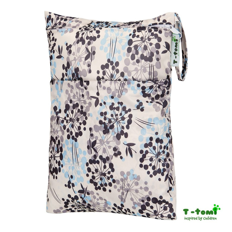 T-TOMI Nepromokavý sáček, grey flowers / šedé kytky