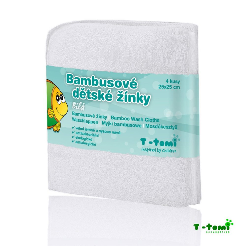 T-TOMI Bamboo Washcloth White mycí žínka 25x25 cm 4 ks