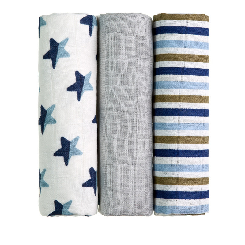 T-TOMI TETRA pleny TOP KVALITA, s potiskem, 70x70, blue stars  / modré hvězdičky