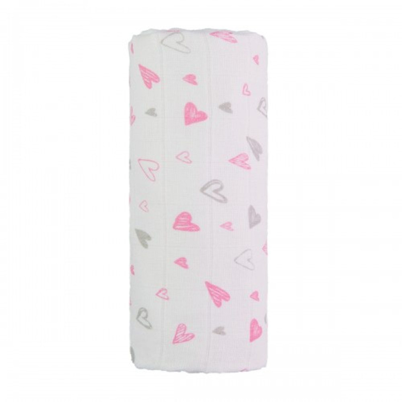 T-TOMI Velká bavlněná TETRA osuška, pink hearts / růžová srdíčka