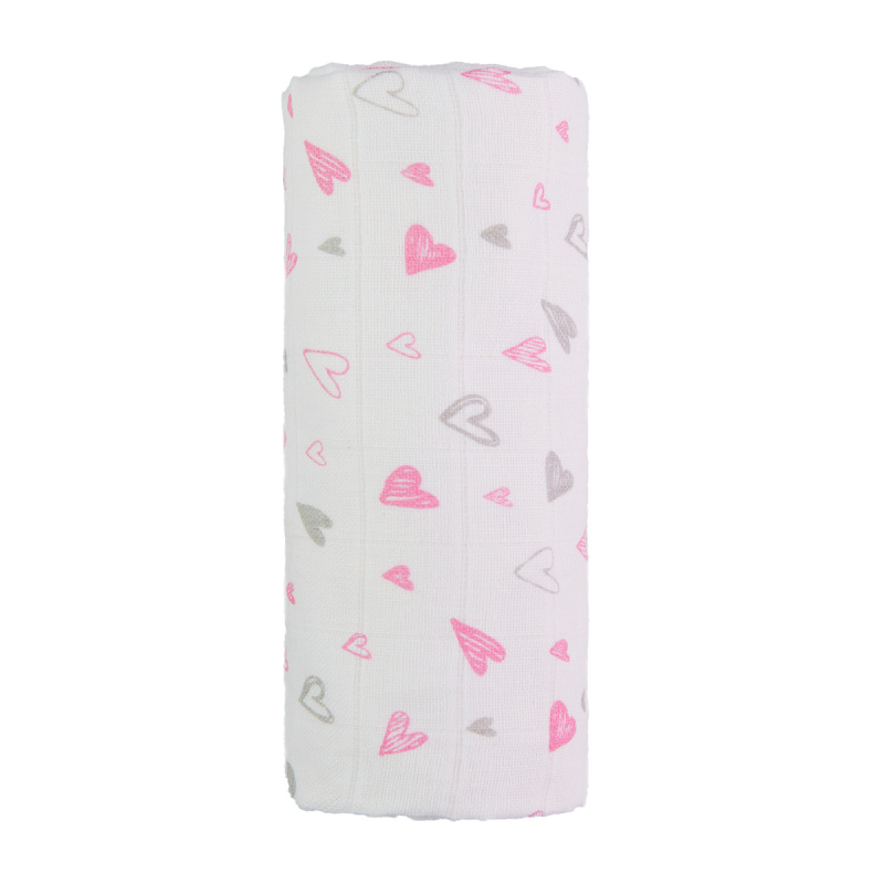 T-TOMI Velká bavlněná TETRA osuška, pink hearts / růžová srdíčka