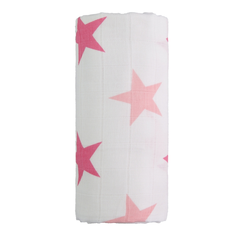 T-TOMI Velká bavlněná TETRA osuška, pink stars / růžové hvězdičky