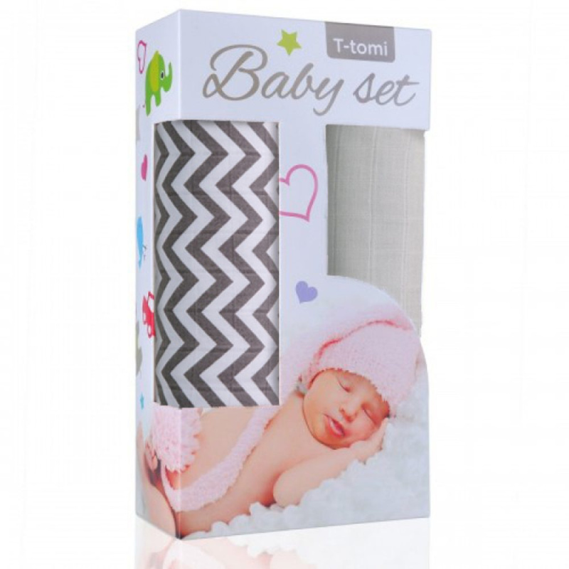 T-Tomi Baby set - bambusové osušky jednobarevné - osuška grey roofs / šedé stříšky + bambusová osuška grey / šedá