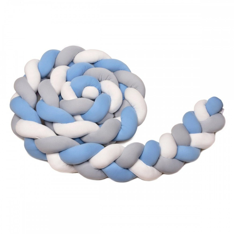 T-TOMI Pletený mantinel 180 cm, white + grey + blue