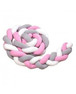 T-TOMI Pletený mantinel 220 cm, white + grey + pink
