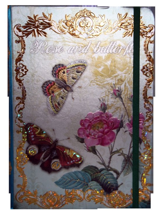Zápisník s gumičkou - Rose and butterfly (růže a motýli)